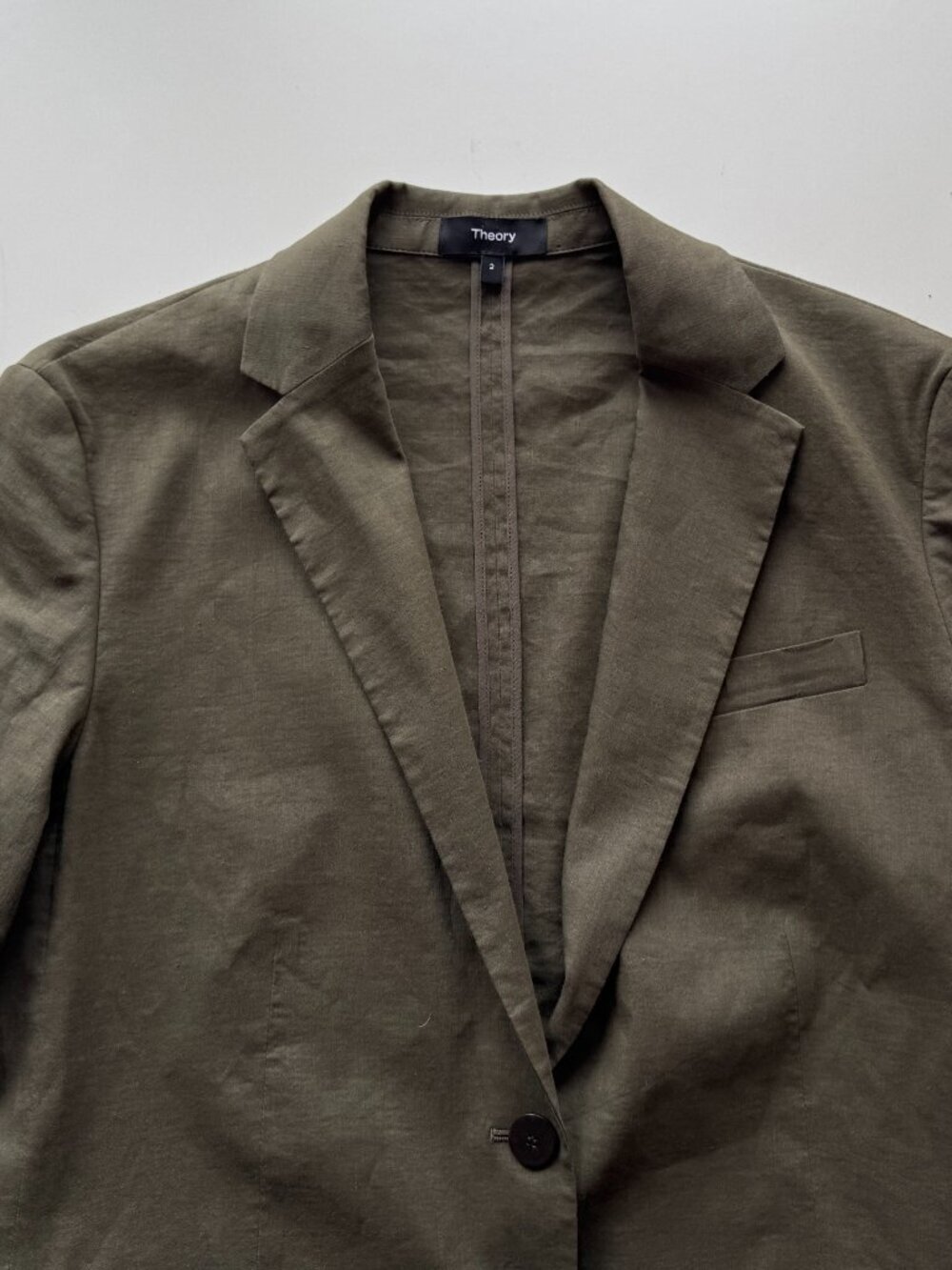 2pc THEORY Eco Crunch Olive Green Linen Blend Chino Blazer Suit Set, Size 2/4 - Picture 4 of 16